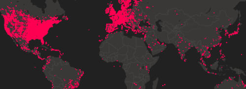 A black and red map of the world